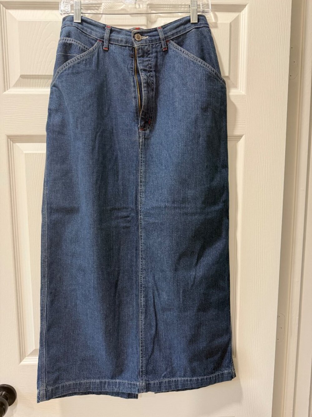 Denim Maxi Skirt with Front Pockets